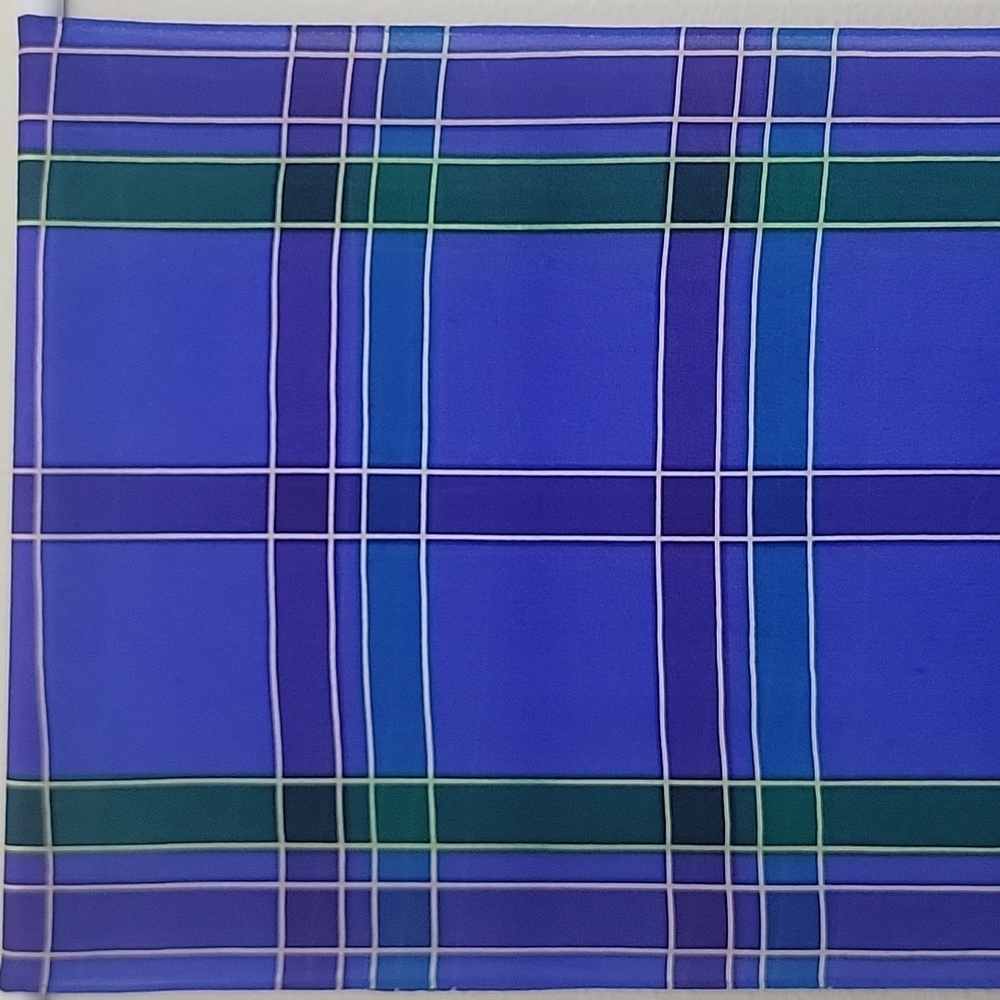 Liz Claiborne Silk Plaid Purple, Green, Blue Ablong Scarf 51" X 10" - Picture 4 of 6
